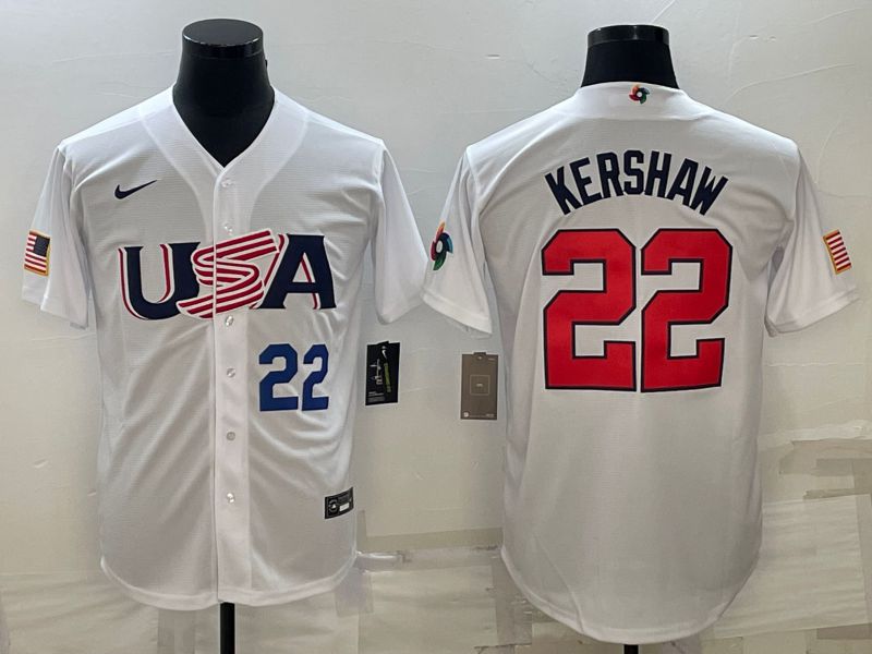 Men 2023 World Cub USA #22 Kershaw White Nike MLB Jersey1->more jerseys->MLB Jersey